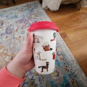 Christmas Cat ceramic travel mug with silicone lid